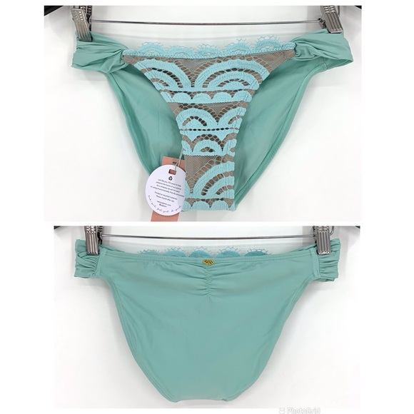 PQ Swim NWT Seafoam Green Lace Fanned Full Bikini Bottom, Small - Picture 11 of 16
